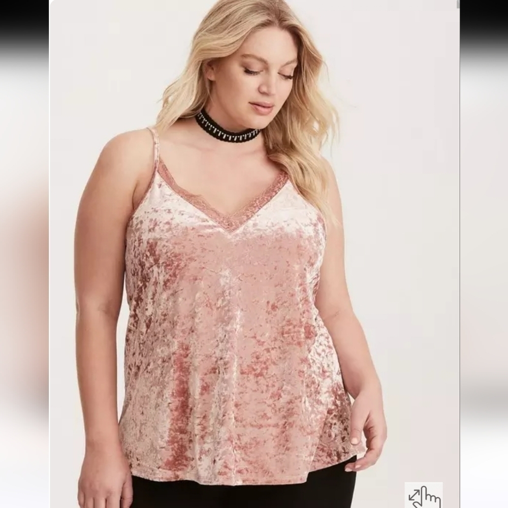TORRID PINK VELVET LACE TRIM V-NECK CAMI SIZE 3X (22-24) - Picture 2 of 9